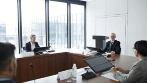 Employer of Record Companies in South Africa. A professional boardroom discussion taking place in a modern South African business center, emphasizing strategic consultation and high-level corporate services for expanding in SA.